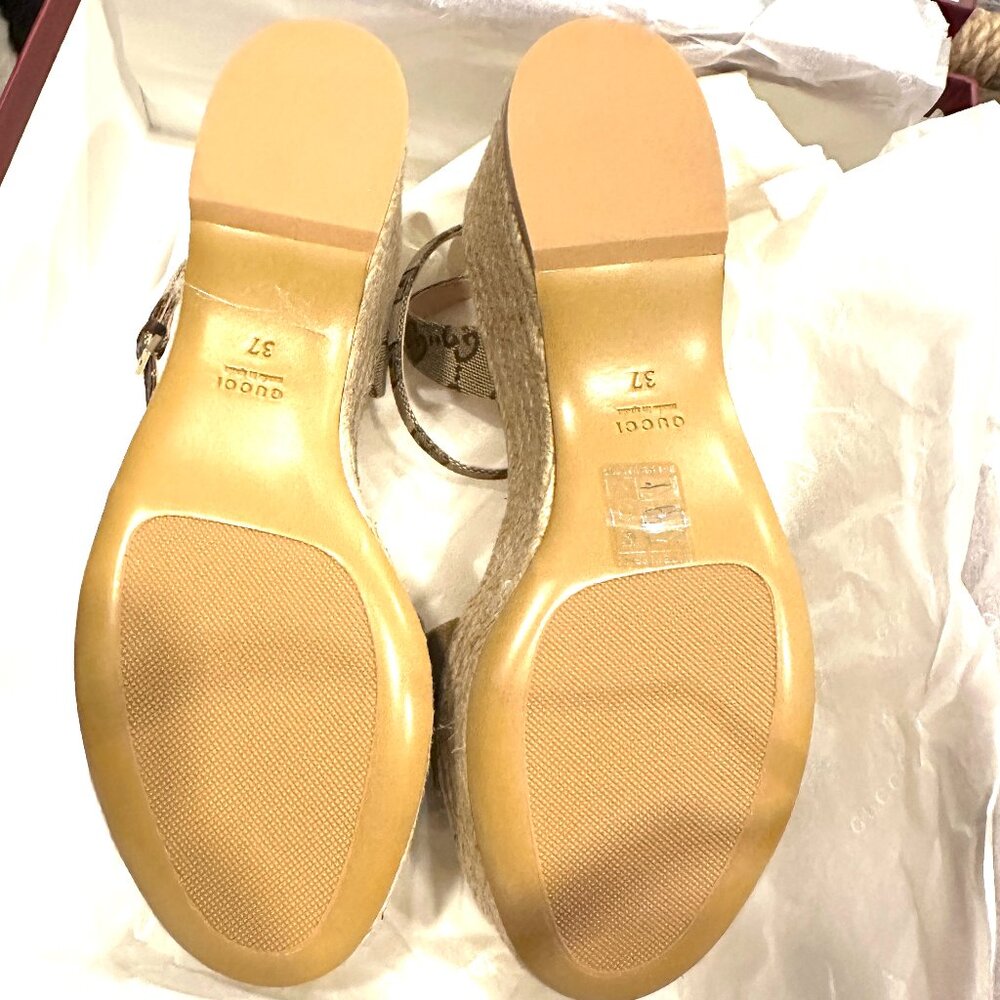 Gucci Horsebit GG Supreme Platform Espadrille Wedge Heel Sandals Shoes - Picture 15 of 16